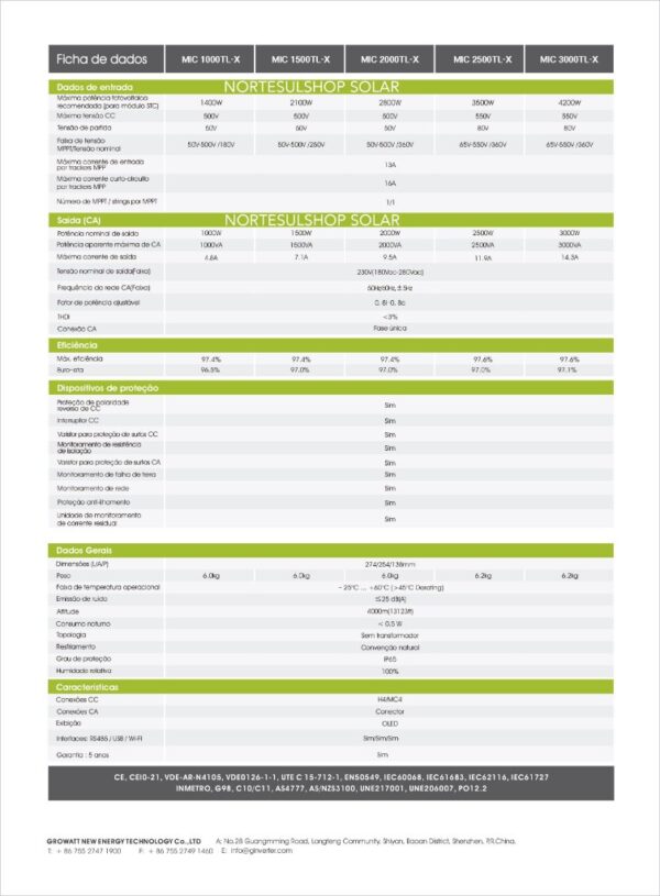 Inversor Ongrid Growatt Grid Tie 1.5kw Inmetro 1500w + Wi-fi