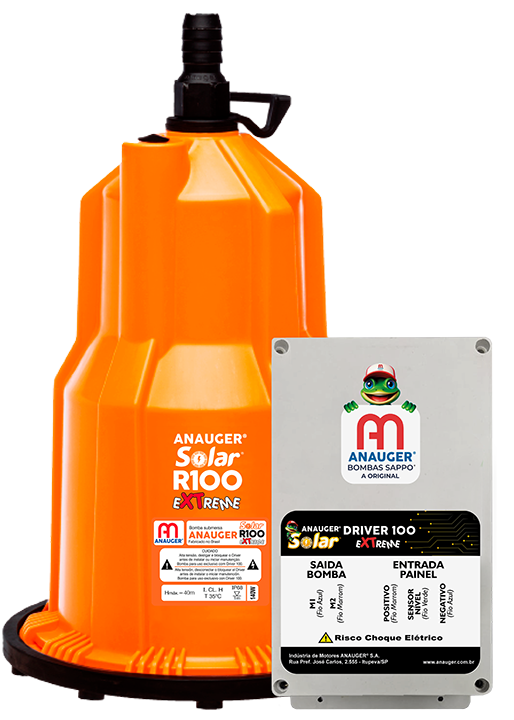 Kit Bomba Solar Anauger R100 - até 8600l/dia máx 40m altura Painel Solar + MC4 para Reservatório