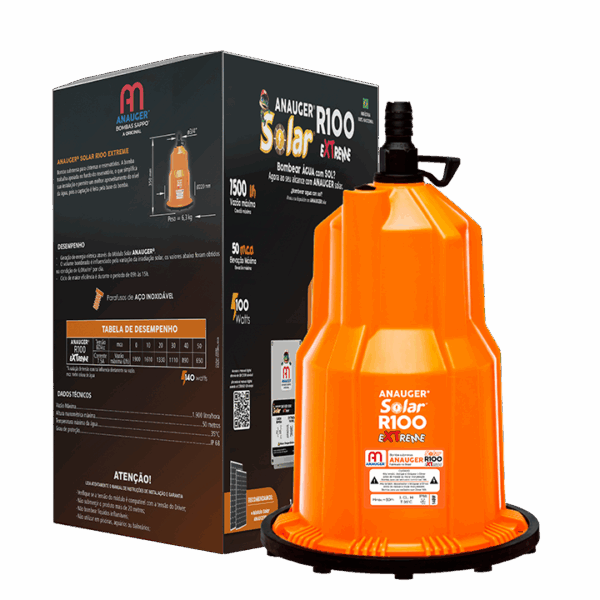 Kit Bomba Solar Anauger R100 - até 8600l/dia máx 40m altura Painel Solar + MC4 para Reservatório