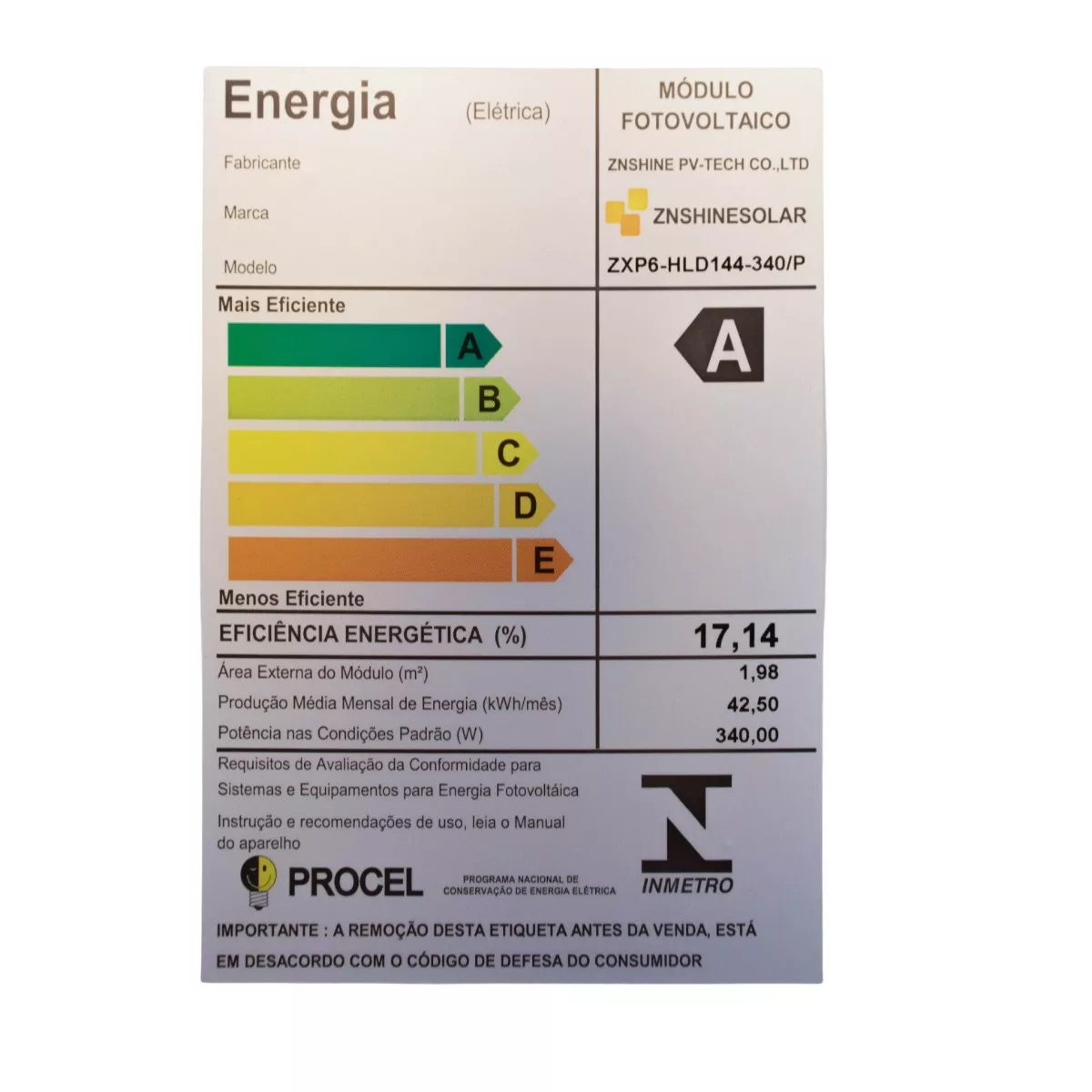 Placa Solar Fotovoltaica 340w ZNSHINE Policristalino Half Cell