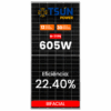 Painel Solar Fotovoltaica TSUN 605w Monocristalino BIFACIAL N-Type 22,4% eficiência moldura preta