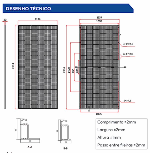 Painel Solar Fotovoltaica TSUN 605w Monocristalino BIFACIAL N-Type 22,4% eficiência moldura preta